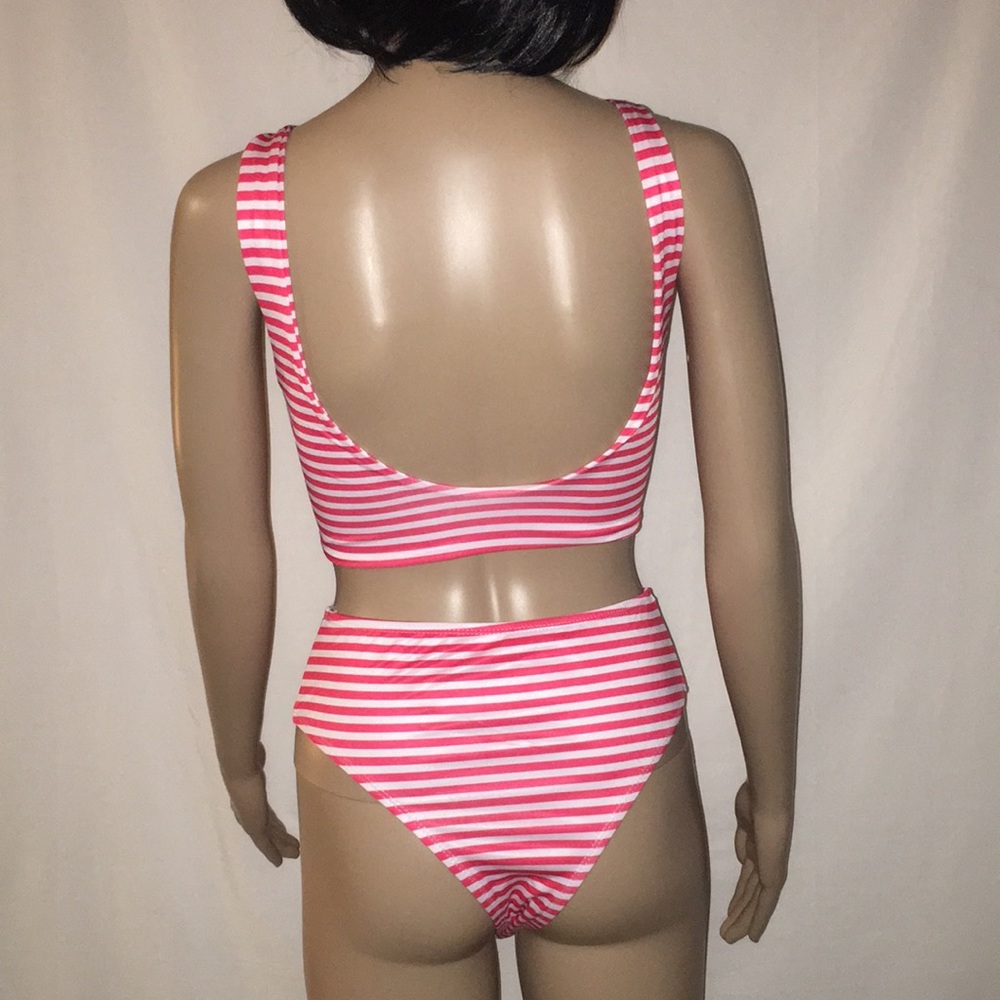 Sexy Striped High Waisted Bottom Knot Front Bikini - Picture 6 of 8